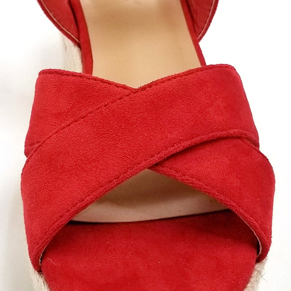 New Red Cross Straps Wedge Espadrille Sandals - Picture 6 of 8